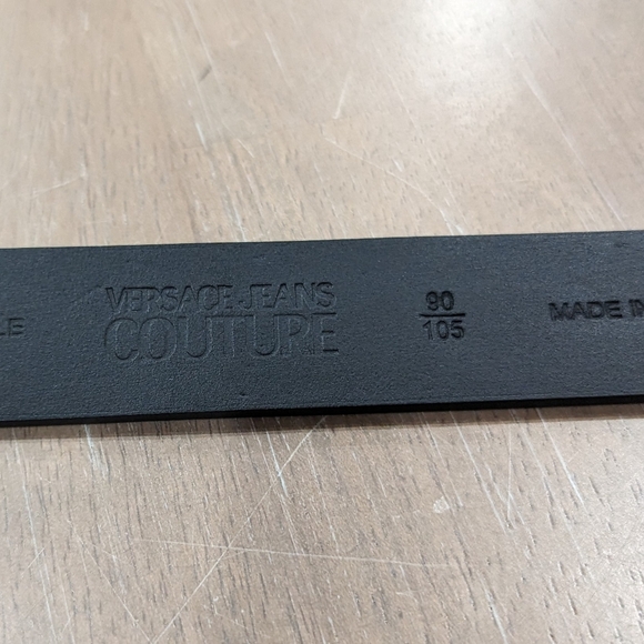 Mens VERSACE JEANS COUTURE Cuoio Mousse Leather Belt Black/Gold 90 US 35 - Picture 3 of 4